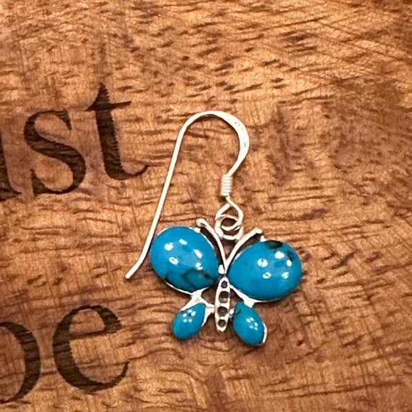 Turquoise butterfly sterling silver earrings - Picture 2 of 6